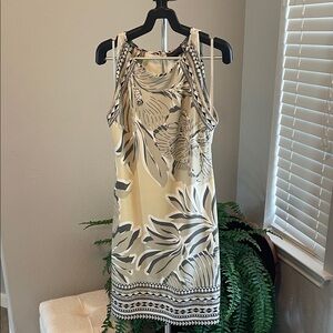 Hale Bob Cream and Gray Floral Midi Dress